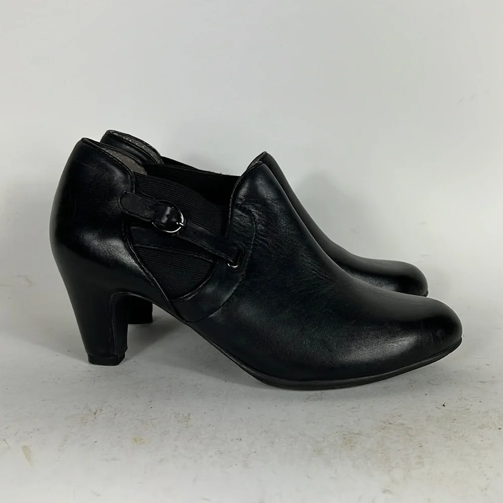 Aetrex black leather heeled ankle booties boots us women’s size 7